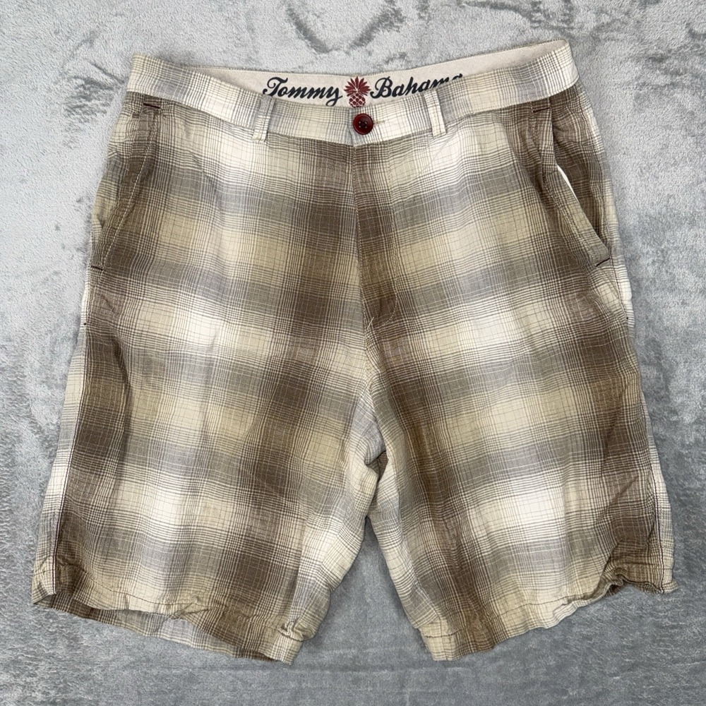 Tommy Bahama Shorts Multicolor Plaid Chino Mens Size‎ 35 Linen Silk Blend - Picture 2 of 9